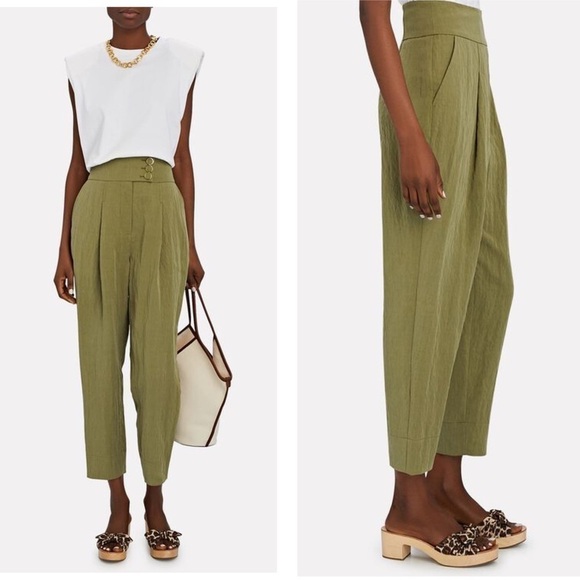 INTERMIX PIPPA STRAIGHT-LEG PANTS Olive Green - Picture 1 of 14
